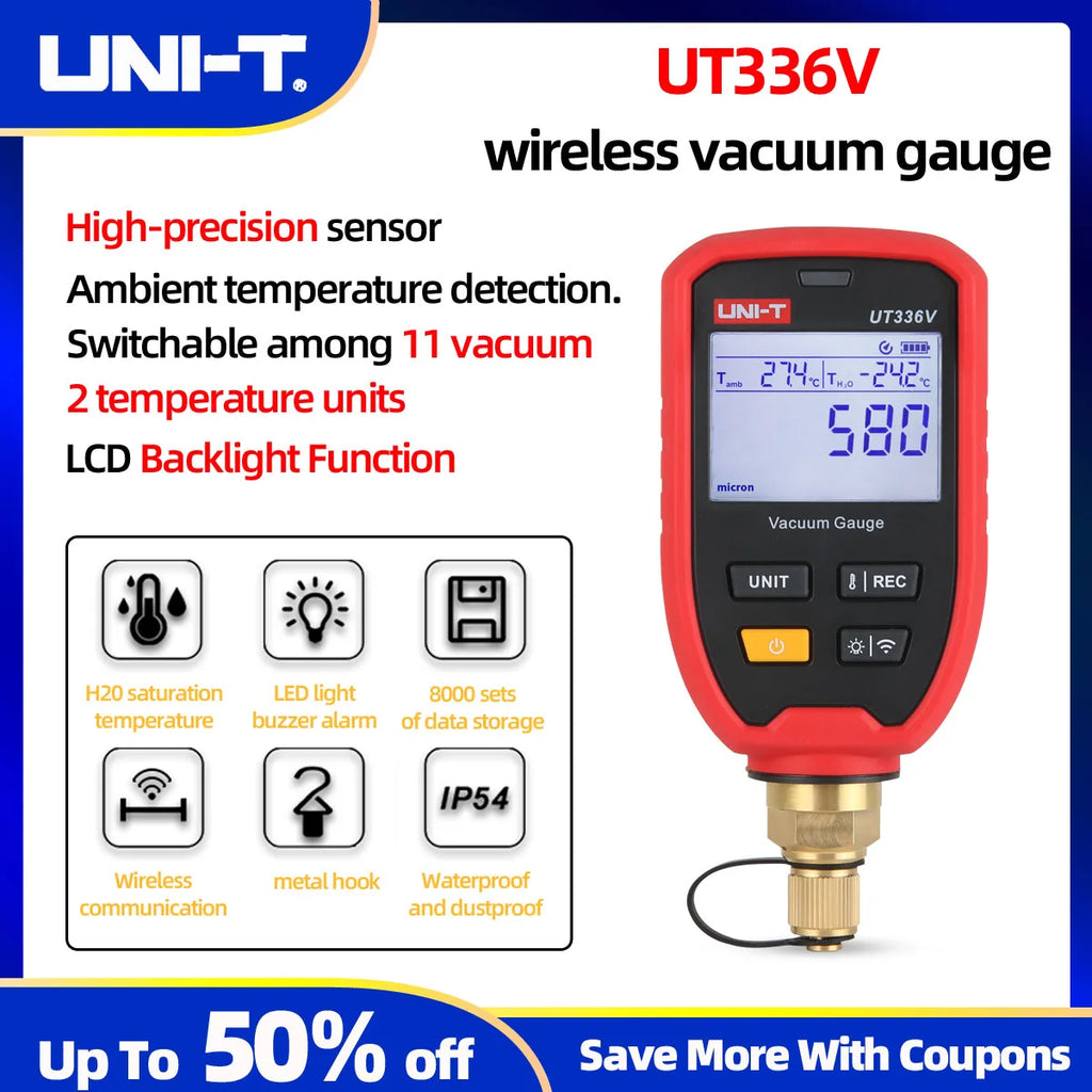  Professional UT336V Wireless Vacuum Gauge With LED Alarm IP54 Waterproof 8000 Data Storage for HVAC Refrigeration APP Alarm