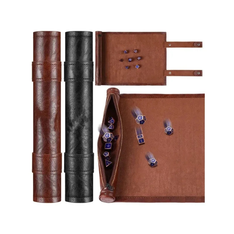 Foldable Dice Rolling Mat Tray with Zipper PU Leather Dice Bag for RPG DND Multi-Sided Dice Storage Bag Game Accessories