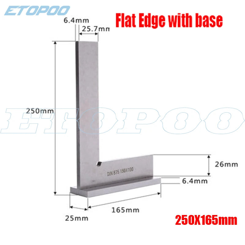 ETOPOO Measuring Tools DIN875/2 Standard With Stop Stainless Steel 90 Degree Miter Angle Corner Ruler Wide Base Gauge