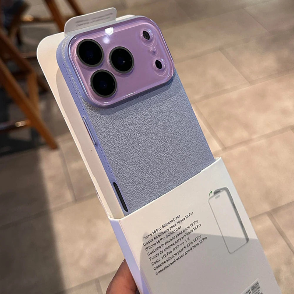 Luxury HD Hard Glass Camera Case For iPhone 17 Air 16 15 14 13 12 11 Pro Max Plus Hard PC Leather Texture Armor Shockproof Funda
