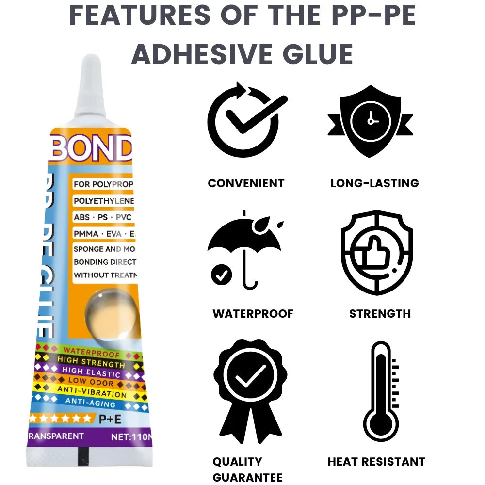 PP PE Plastic Bonding Glue Black & Transparent Super Strong Adhesive for Polypropylene, Polyethylene, ABS, PVC, PMMA, EVA Sponge