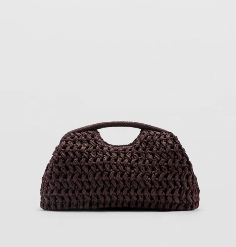 Natural Fiber Snap Clutch Bag,Spanish Seaside Women's Straw Woven Handbag,Summer Beach Travel Vacation Evening Elegant Purse