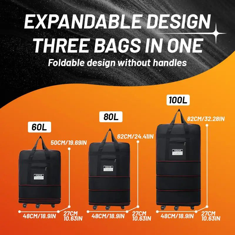 100L Large Capacity Foldable Travel Duffle Bag Expandable Rolling Luggage with 360° Spinner Wheels Lightweight Carry-On Garment Trolley Bag for Women Men Overnight Weekend Moving Beach Vacation