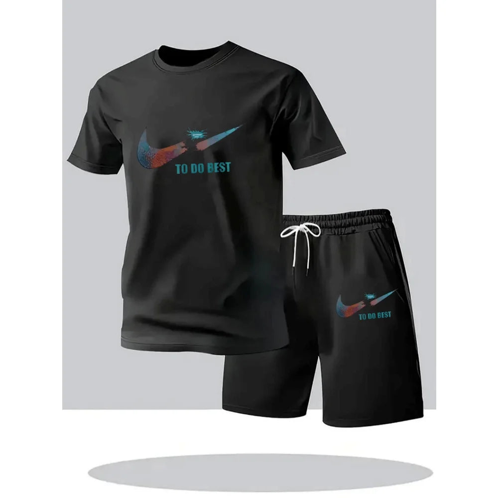 New Summer Sportswear Men's Suit Fashion Two-Piece Sports Fitness Running Casual Quick Drying Short Sleeved Shorts Set Men
