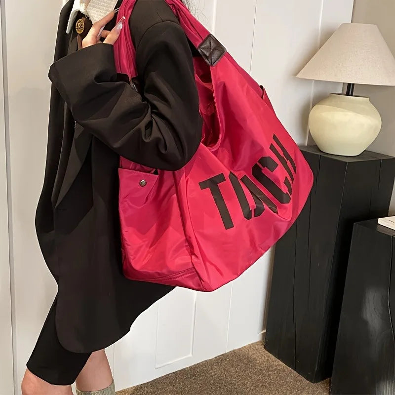 Large Capacity Minimalist Travel Shoulder Bags, Korean Style Letter Printed Men's Handbag, Fashionable and Versatile Women's Bag