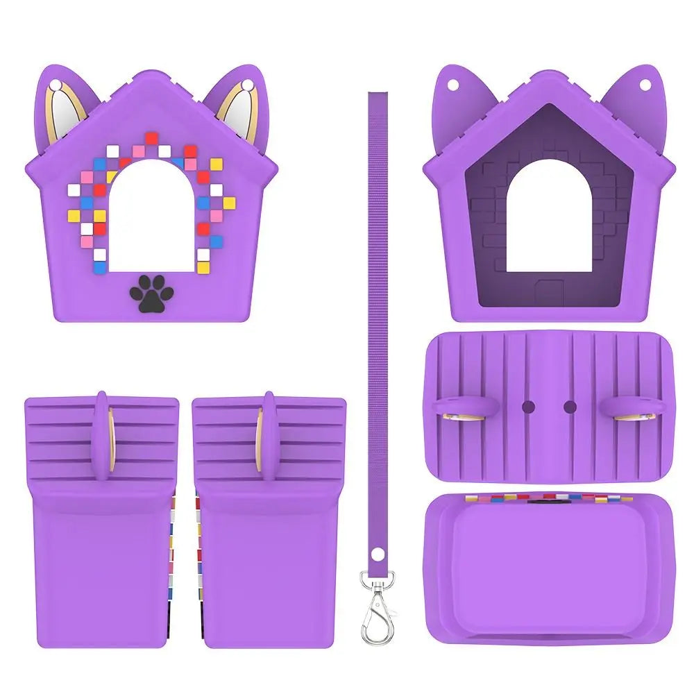 Silicone Game Console Protective Case Cartoon with Lanyard Shockproof Cover Skin Full Coverage Anti-Scratch for Bitzee Doghouse
