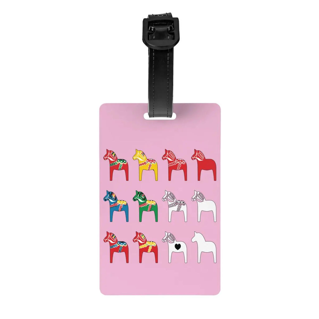Custom Swedish Folk Cats Luggage Tag With Name Card Privacy Cover ID Label for Travel Bag Suitcase