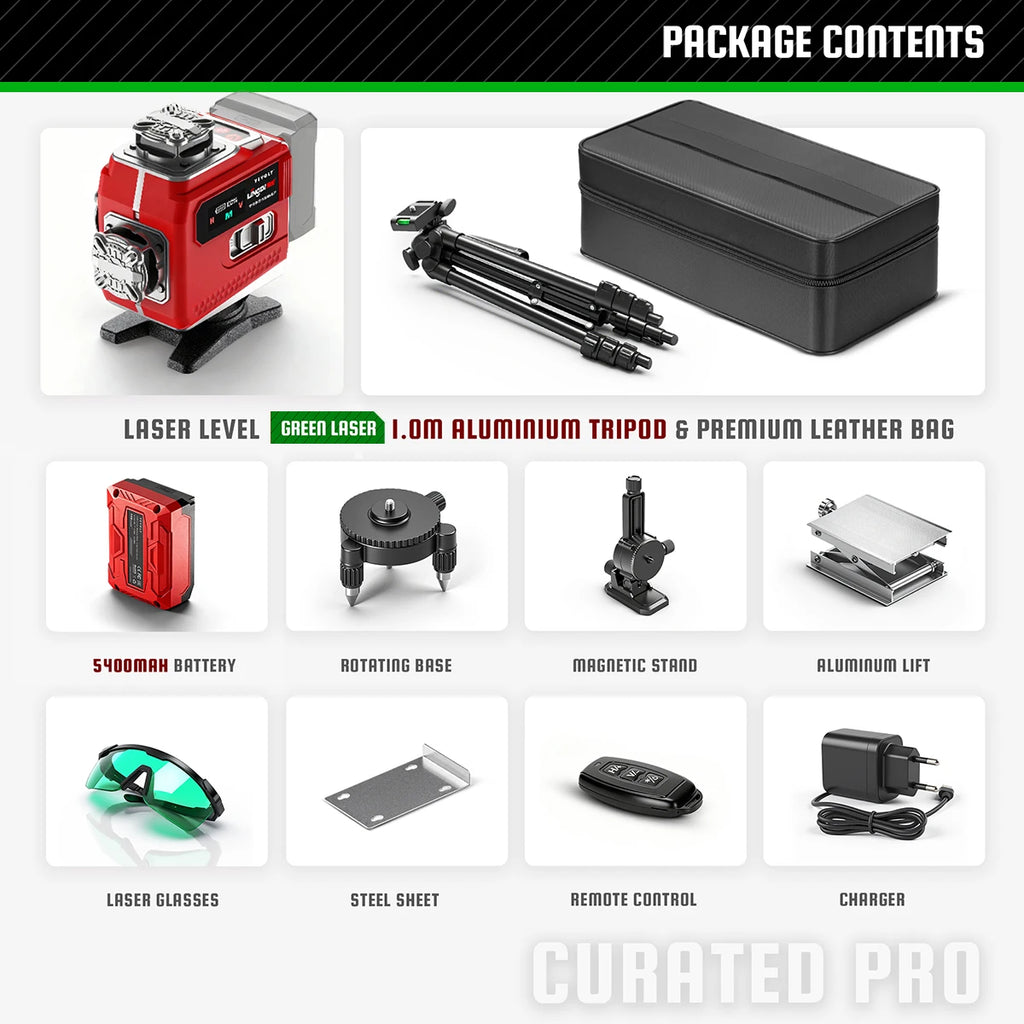 YEVOLT 16-Line Laser Level (Red/Green Beam Choices) 360° Rotatable Bottom & Laser Window Touch Panel Operation Power Display
