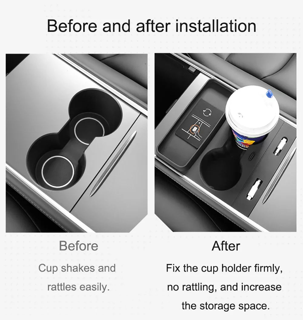 For Tesla Model Y Model 3 Highland Silicone Water Cup Holder Central Control Storage Box Drinks Holder Tray Car Accessories