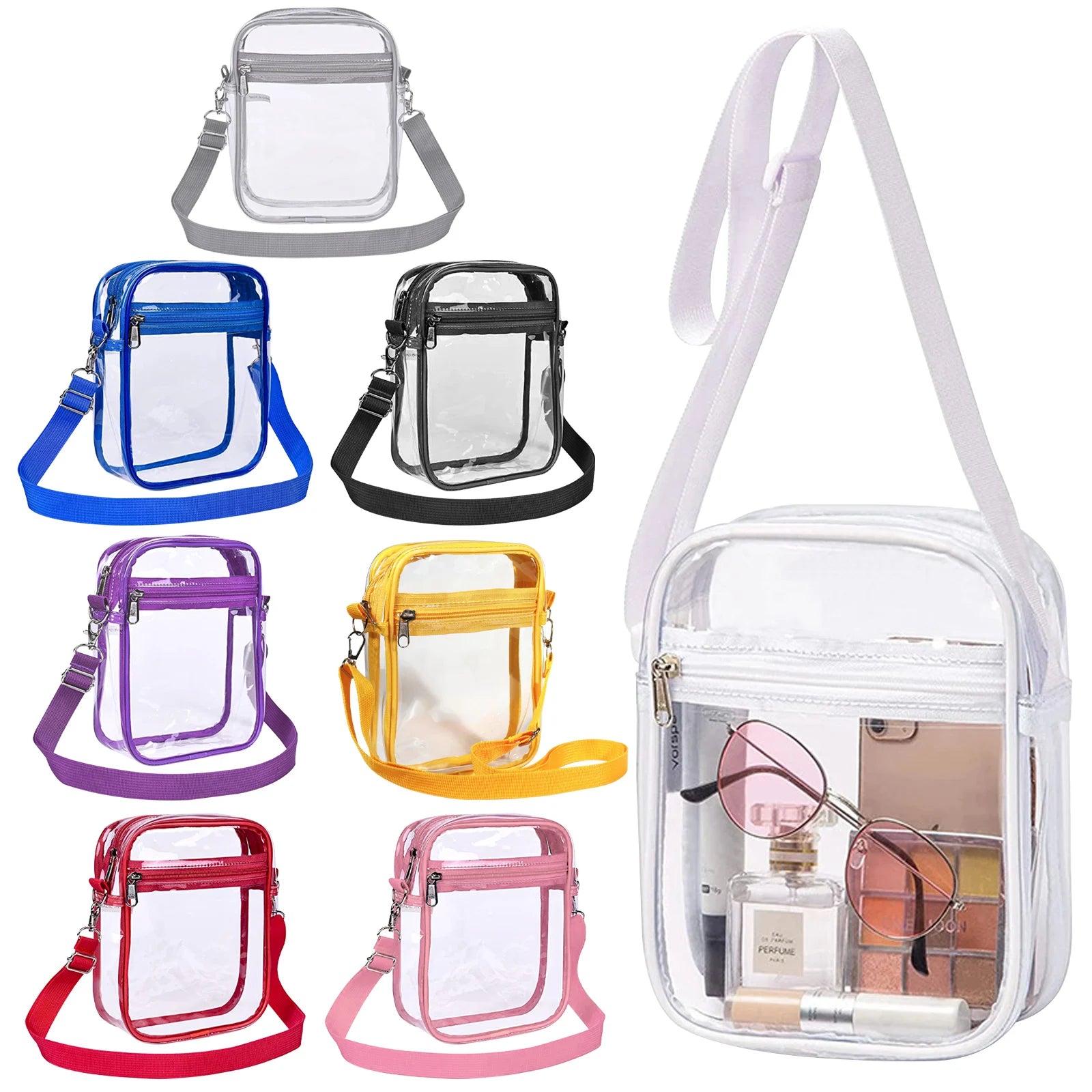 Women Clear PVC Shoulder Bag Stadium Approved Transparent Concert Crossbody Bag With Front Pocket Casual Lightweight Handbag