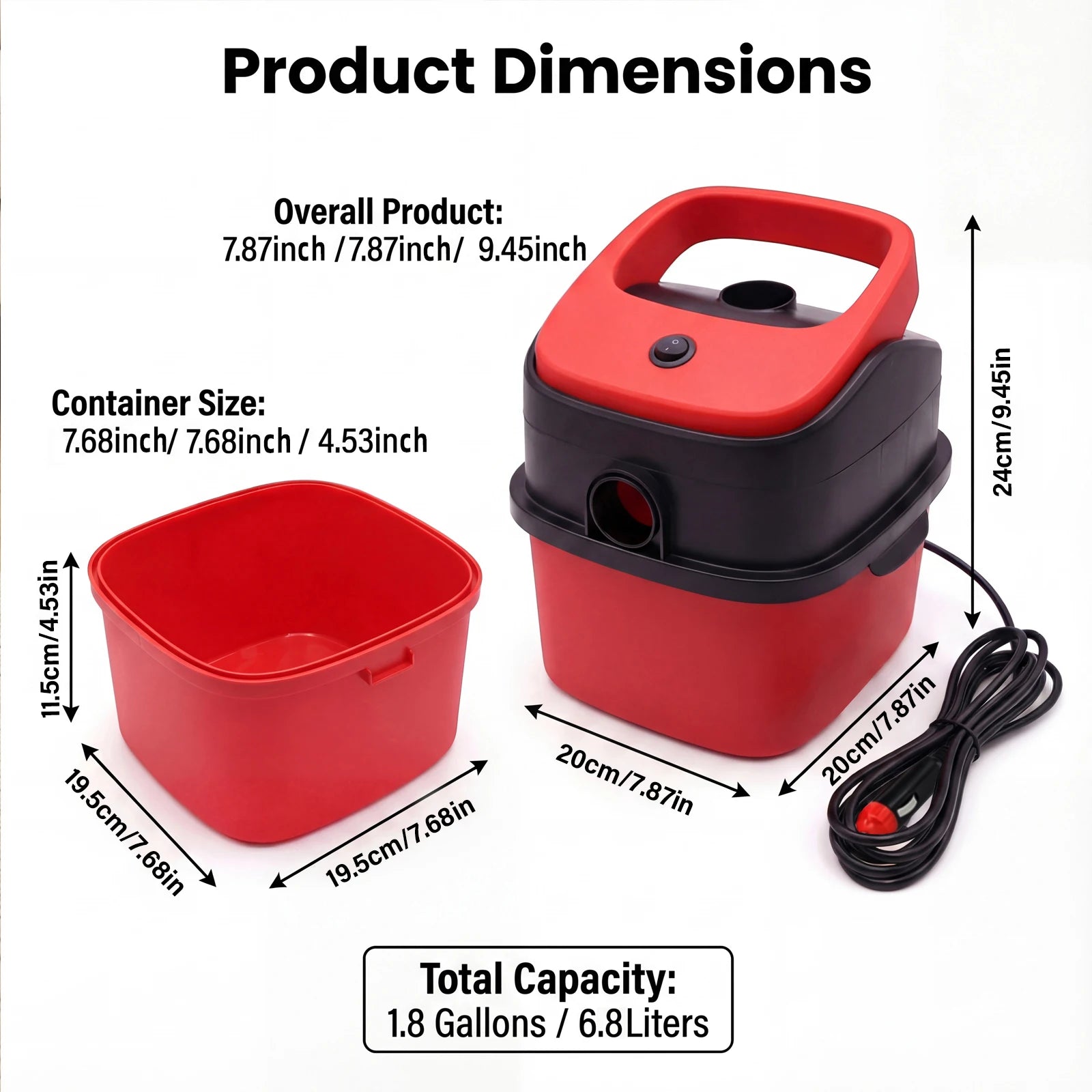 3in1 Handheld Car Vacuum Cleaner Wet Dry Use Powerful Suction Large Capacity Easy to Clean Suitable for Car Interior Cleaning