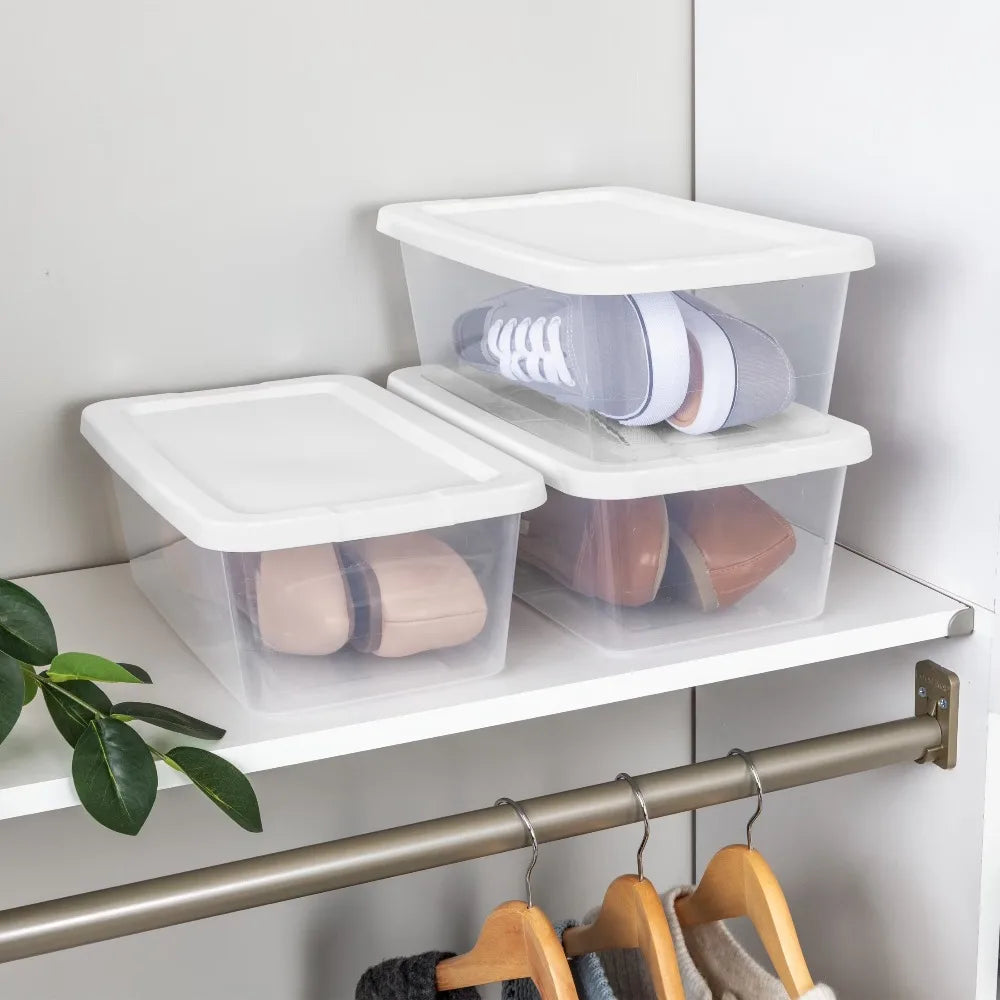 Clear Plastic Storage Bins with Snap Lids Set of 10 6 Quart Small Organizing Containers for Home