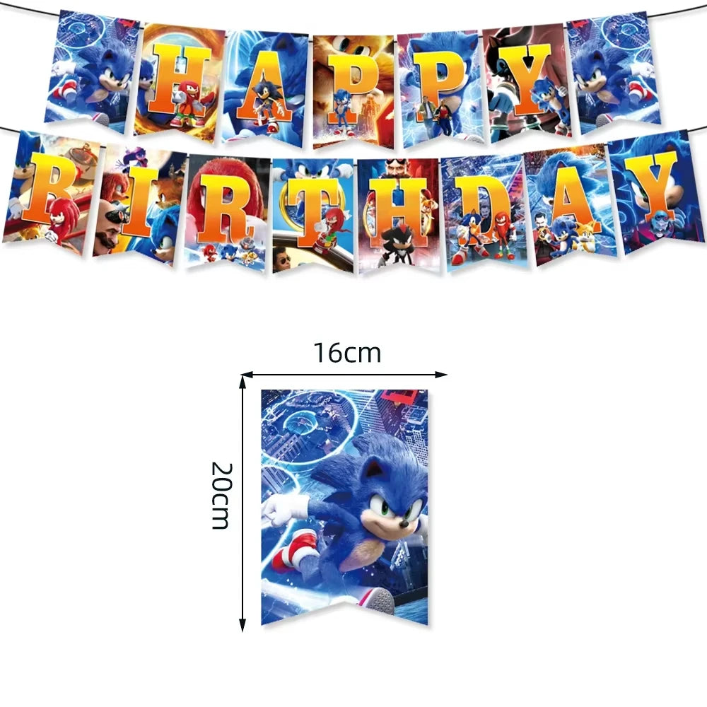 Sonic Birthday Party Supplies Hedgehog Action Figure Disposable Tableware Paper Plates Cup Knife Fork Spoon Baby Bath Toys