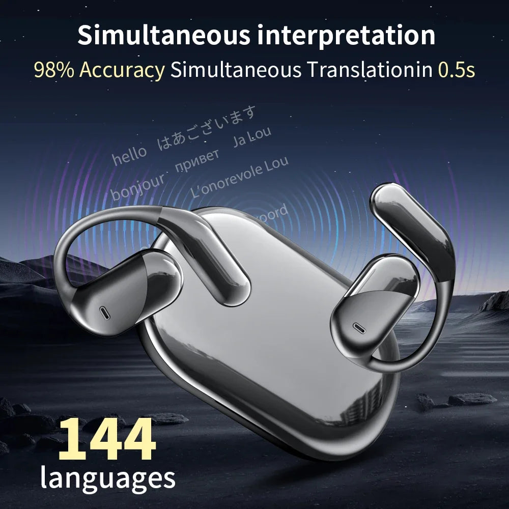 144 Languages AI Translation Earbuds,Bluetooth 5.4 Headphones Translator,Smart Mode Touch Screen Real-Time Earphones Fit Work
