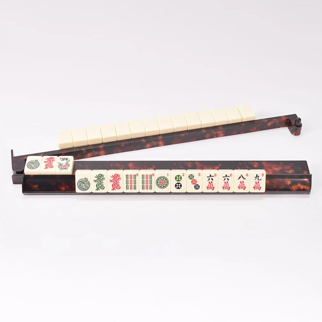 Mahjong Tile Rack 4-Piece Anti-Slip Organizer Tortoiseshell Mahjong Rack Set For Players Seniors Hobbyists Game Room Family
