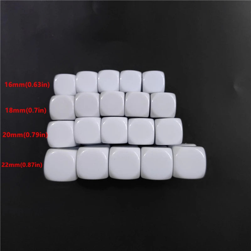10pcs/ Set 12/14/16/18/20/22MM Smooth White Dice Can Be Used To Write Interest Teaching Blank DIY Dice