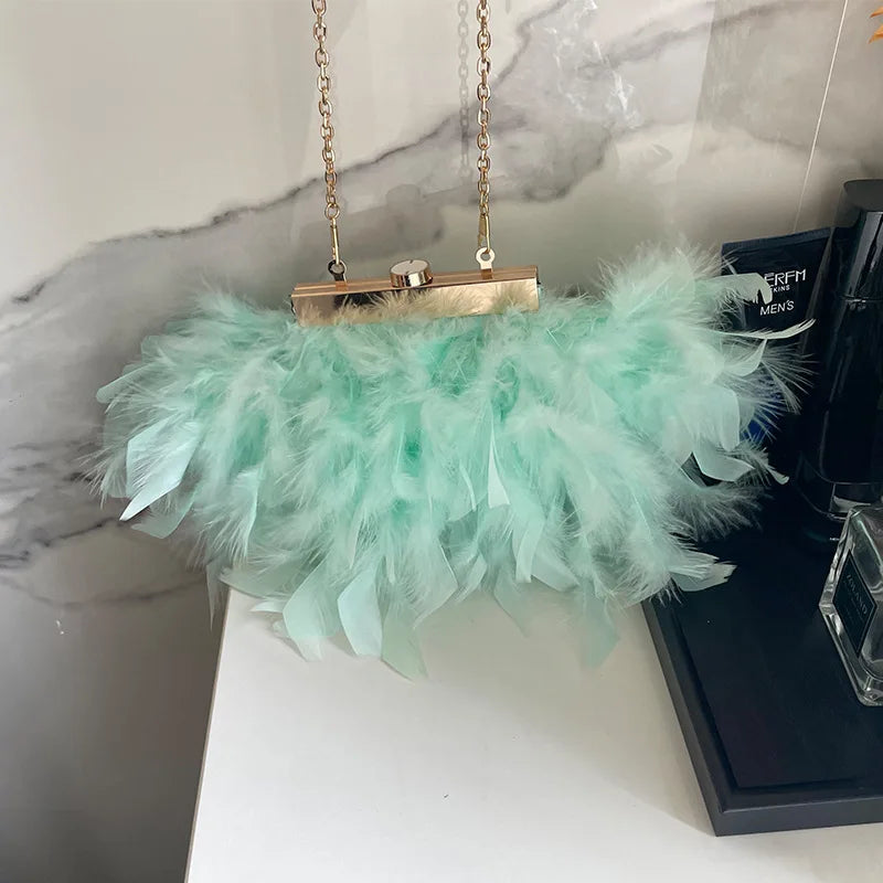 Luxury Ladies Women's Luxury Handbag Purse Turkey Fur Clutch Evening Bag for Daily Use