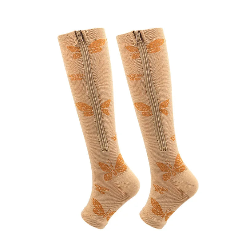 Zipper Compression Socks for Women & Men, Sturdy Zippered Stocking to Improves Blood Circulation, Relieves Pain & Swelling 1Pair