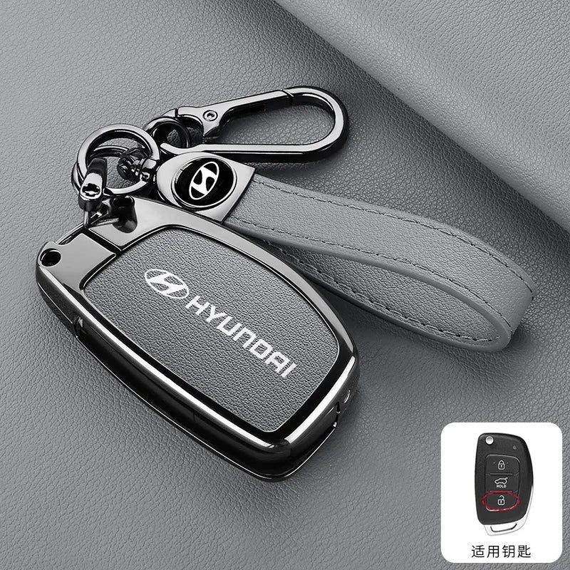 Zinc Alloy Leather Car Remote Key Case Cover For Hyundai Solaris Accent Tucson l10 l20 l30 IX35 Kia K2 K5 Rio Auto Accessories