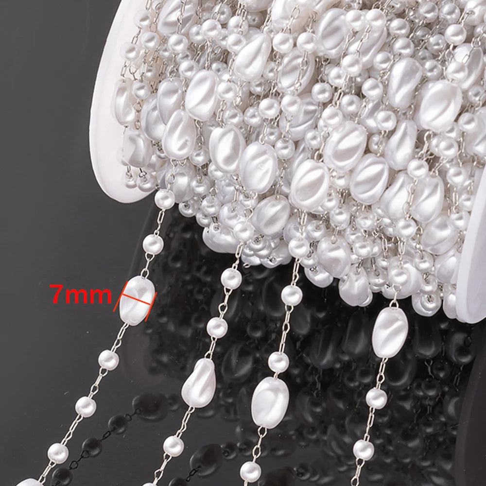1Meter Stainless Steel Beaded Chain Imitation Pearl Chain Necklace Chain Handmade Accessories for DIY Jewelry Making Components