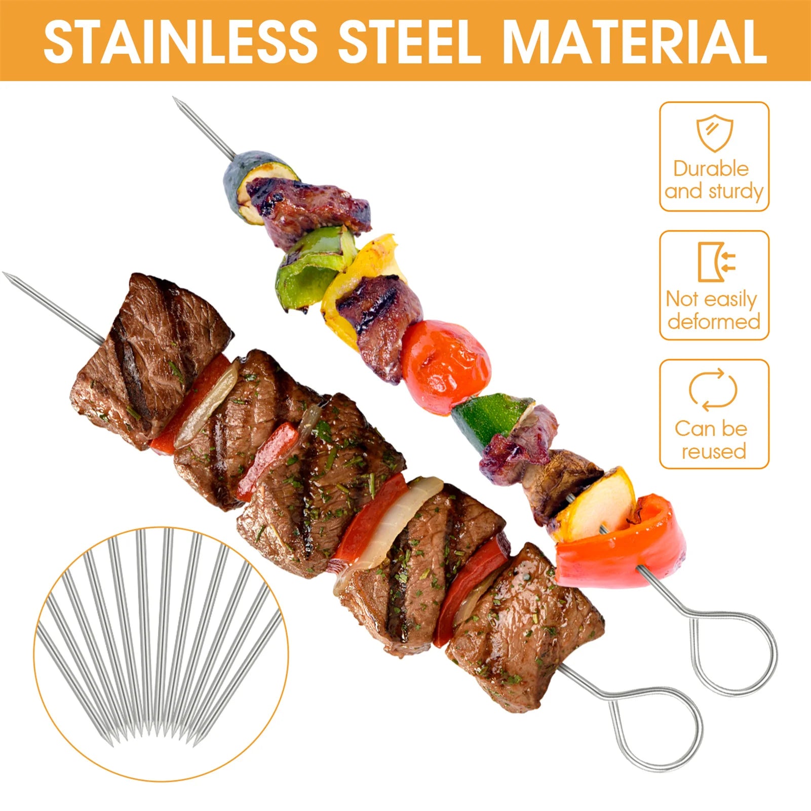 12pcs BBQ Barbeque Skewers 20cm Needle Utensil Fork Iron Outdoor delicious Traveling Tools Easy to clean
