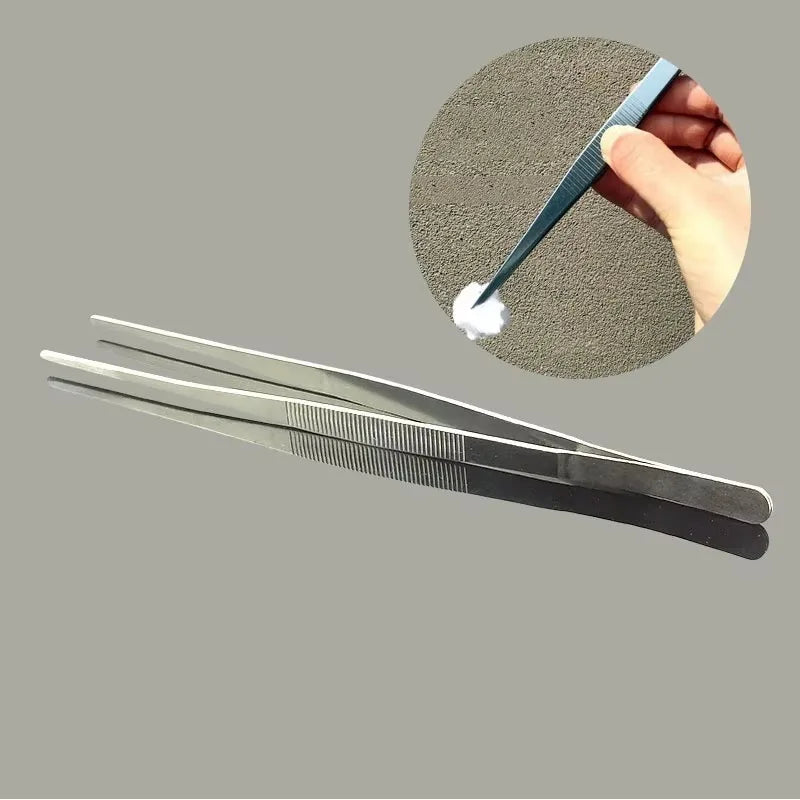 12'' 30cm Home Medical Garden Kitchen BBQ Tool DIY Toothed Tweezer Long Barbecue Food Tong Straight Tweezer Stainless Steel