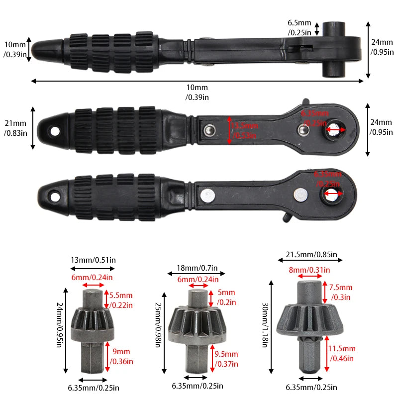 Black H-Shaped Drill Chuck Ratchet Key Wrench 2-in-1 Multi-Specification 1.5-16mm Hand Tool for Home Improvement
