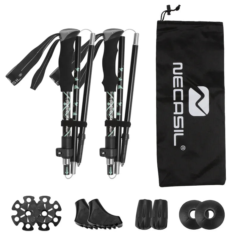 2PCS Trekking Poles Ultralight Hiking Stick Collapsible Folding Walking Cane Set Adjustable Camping Equipment Lightweight