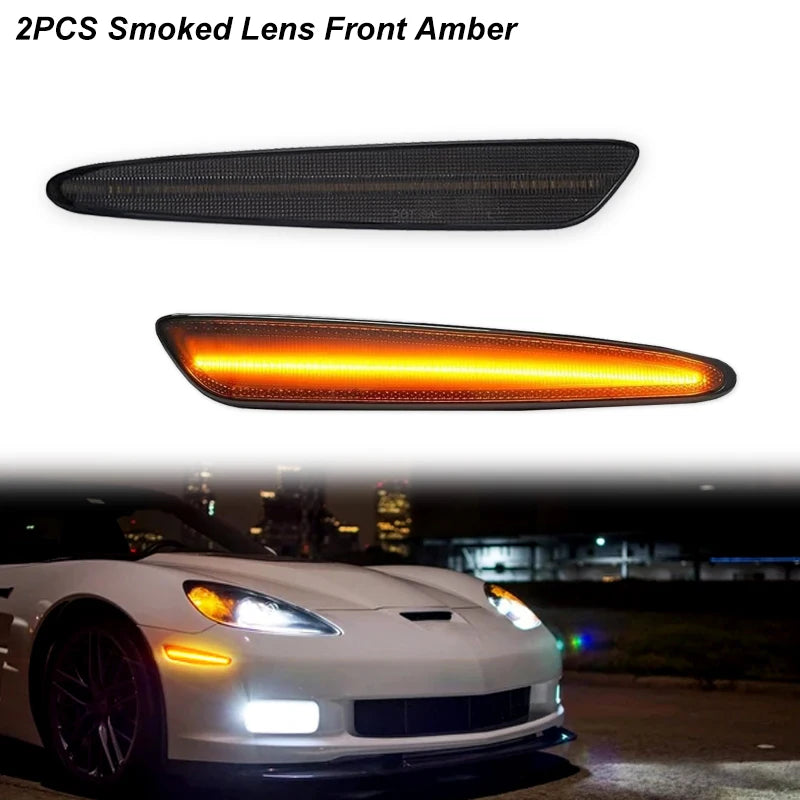 iJDM Front Rear Bumper LED Side Marker Turn Signal Lights Yellow Red for Chevrolet Corvette C6 2005-2013 2012 Car Accessories
