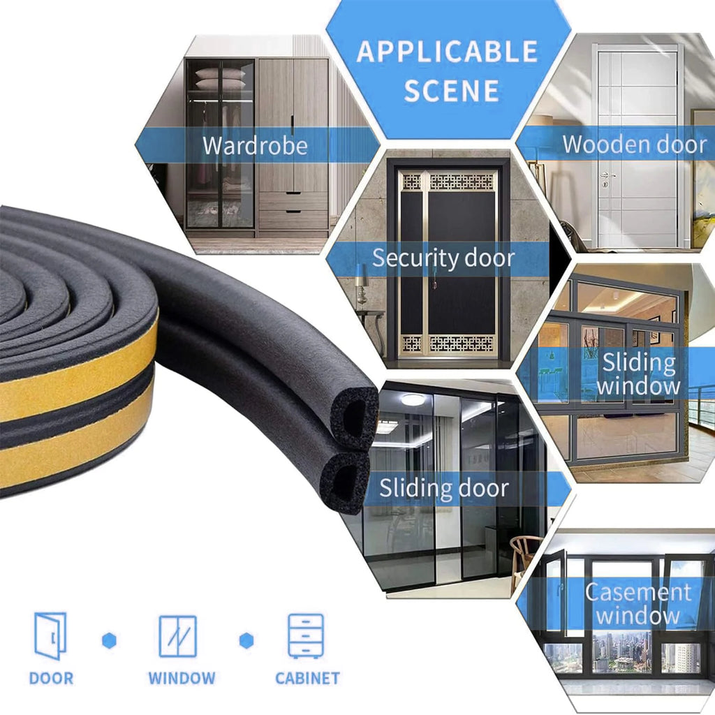 10m/20M/30M Weather Door Seal Diep Stripping Self-adhesive Draft Stopper Tape Window Weather Insulation Noise Rubber Sealing