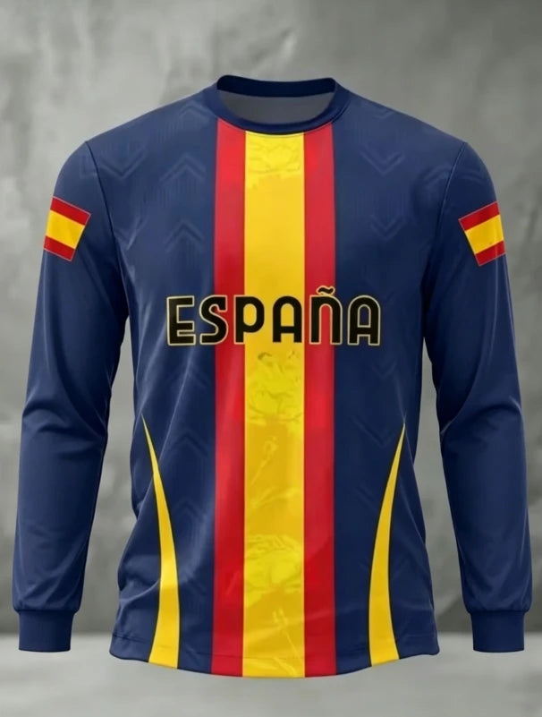 Spanish round neck long sleeved T-shirt quick drying versatile fashion print competition training daily outfit