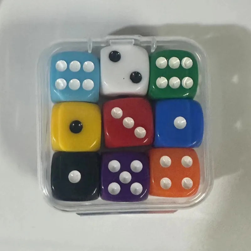 9 Pieces Transparent Color Dice with Box 6 Sided Dice for Board Games 14mm 16mm Bulk for Math Learning Dice for Classroom