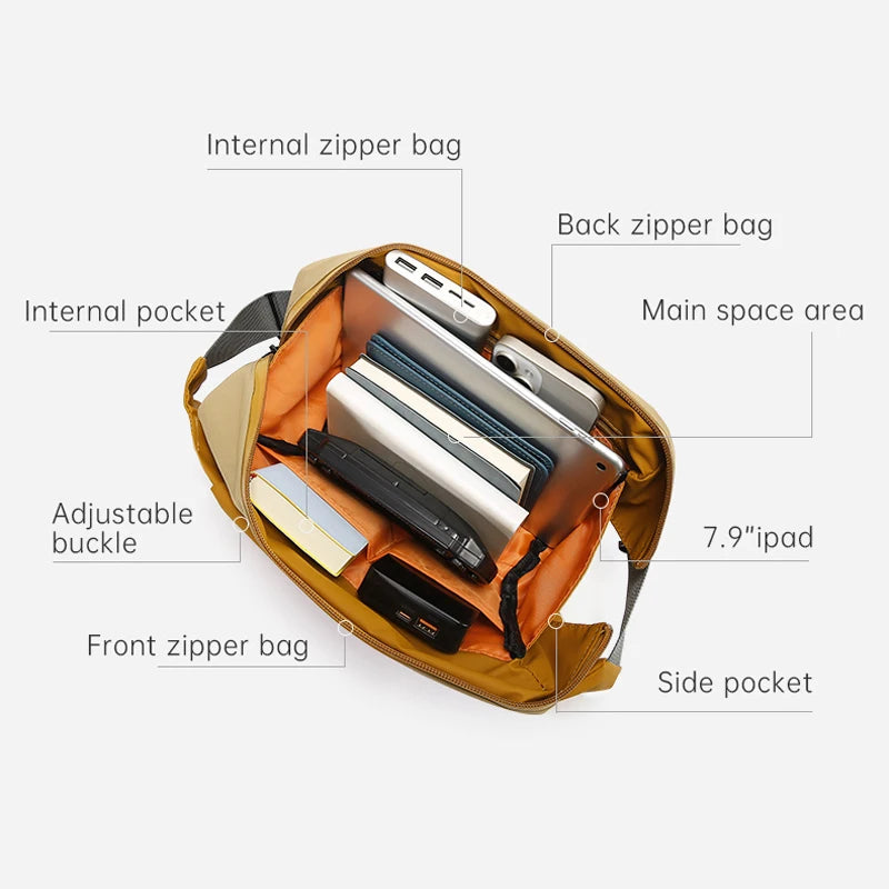 TANGCOOL Adjustable Strap Crossbody Sling Bag Multi Layer Pocket Waterproof Outdoor Daily Shoulder Messenger Bag