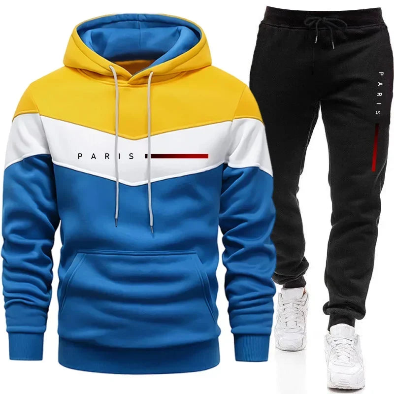 Paris Fashion Men's Hoodies Set Daily Casual Sports Hooded Sweatshirt and Jogger Pants Male Urban Trend Warm Pullover Tracksuit