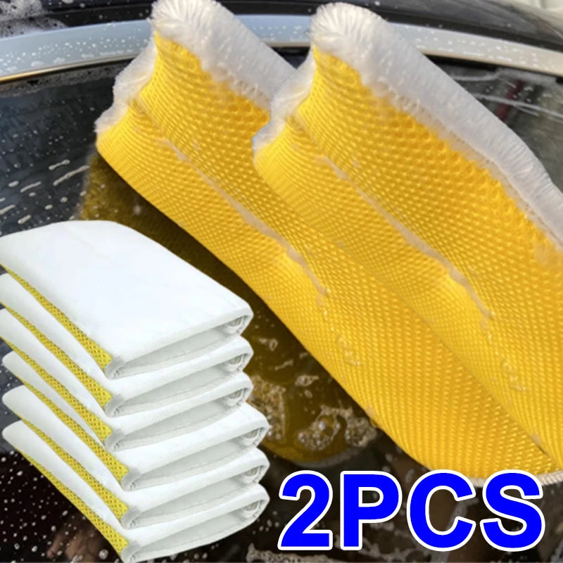 1/2PCS Multi-purpose Car Upholstery Cleaning Gloves Glass Removes Dirt Car Wash Gloves Double-sided Cleanable Sponge Accessories