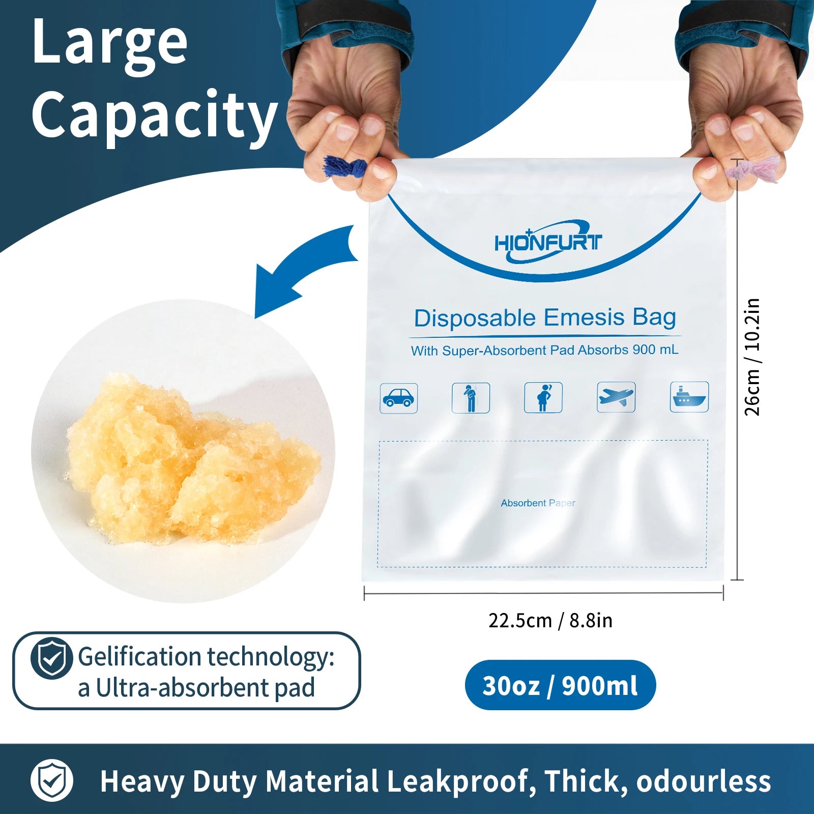 12/26Pcs Leak-Proof Gel Vomit Bags, 900ml Absorbable for Travel, Cars, Pregnancy