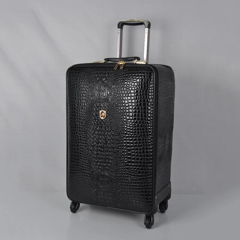 Genuine Leather Crocodile Pattern Travel Luggage Luxury Fashion 16/20/24 Inch Boarding Trolley Suitcase for Men and Women