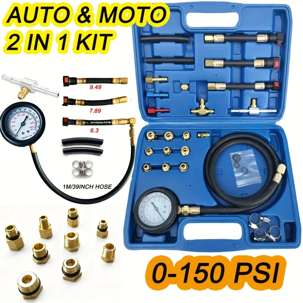 Fuel Pressure Tester Gauge Kit 150PSI Automotive Engine Injector Pump Test Motorcycle Gasoline Gas Injection Manometer Tool Set