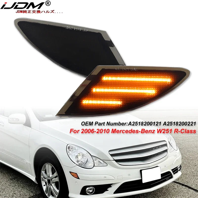 iJDM Amber Full LED Front Bumper Side Marker Lights For 2006-2010 Mercedes-Benz W251 R-Class,Replace OEM Amber Front Sidemarkers