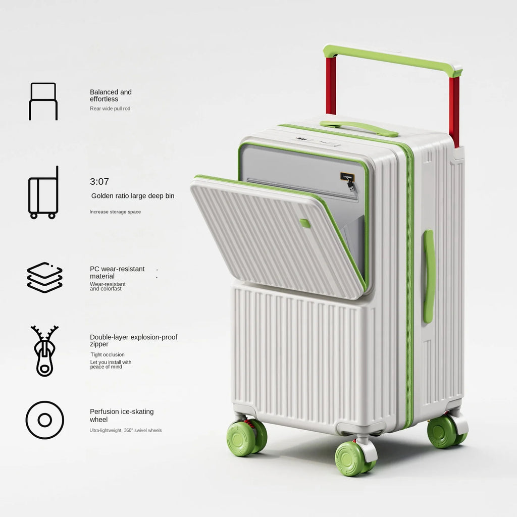 Business Color-Block Travel Suitcase with Front Opening 20-28 inch Wide Handle Luggage Explosion-Proof Zipper Trolley Case