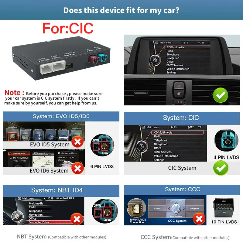 Wireless CarPlay Android Auto for BMW NBT CIC System 1 2 3 4 5 6 7 Series X1 X3 X4 X5 X6 MINI E60 E84 E70 F26 F25 F10 F11F20 F21