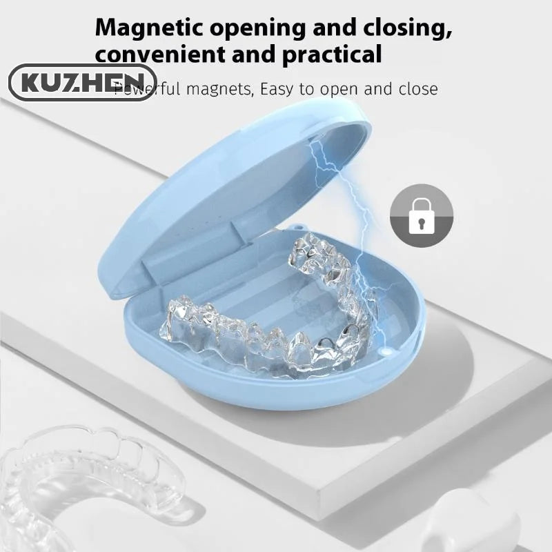 Portable Denture Tray Box Dental Retainer Box Case Plastic Teeth Container Denture Box False Teeth Protective Case With Lanyard