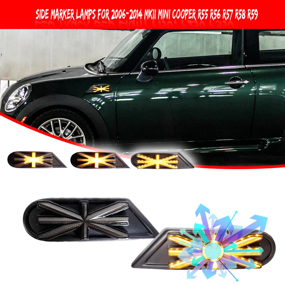 For Mini Cooper R55 R56 R57 R58 Dynamic Blinking Side Marker Lights Assembly Turn Signal LED Light Indicator Assembly