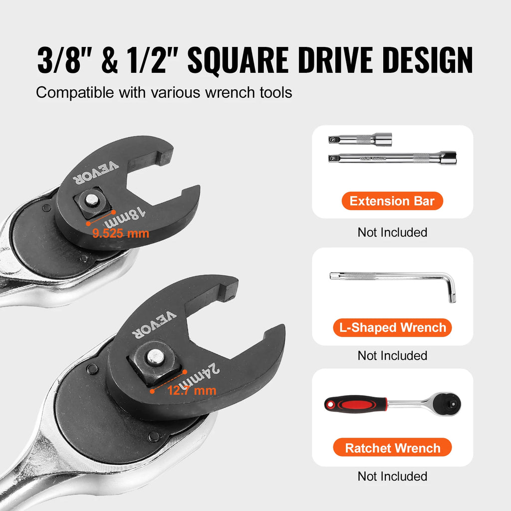SucceBuy 14/15/20/24PCs Crowfoot Wrench Set 1/2" 3/8" Drive Crows Foot Wrench Set CR-MO Steel Crowfoot Wrench Set