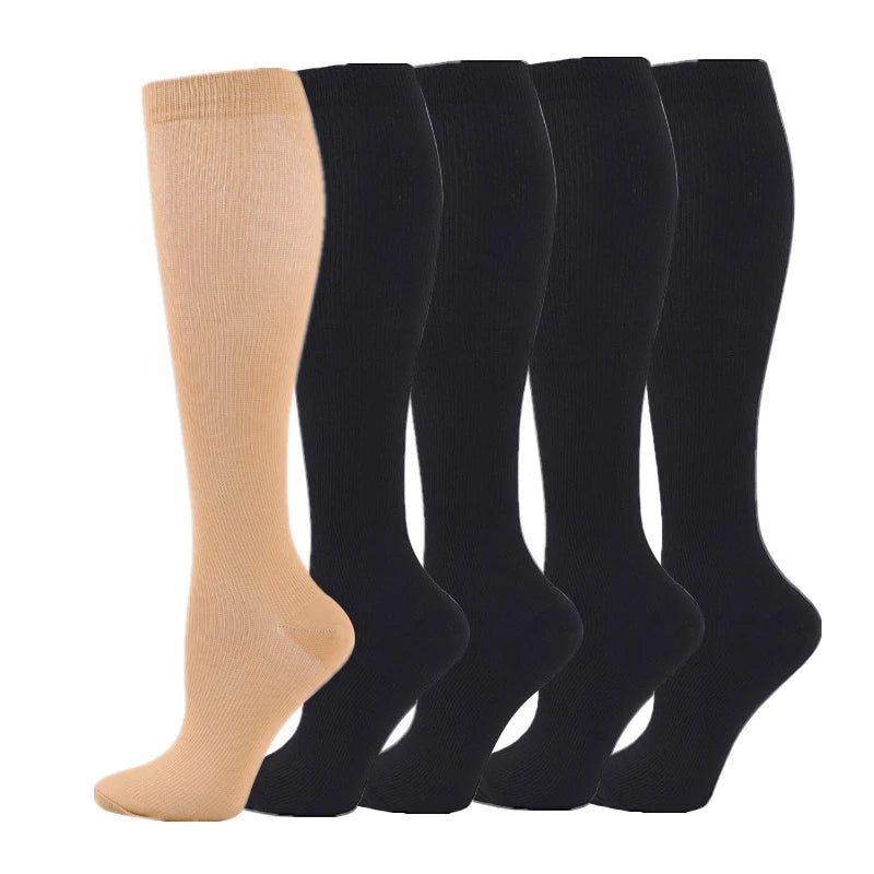 5 Pairs Compression Socks Women Medical Varicose Socks Diabetes Nurse Sports Socks Running Bicycle Basketball Football 20-30mmgh