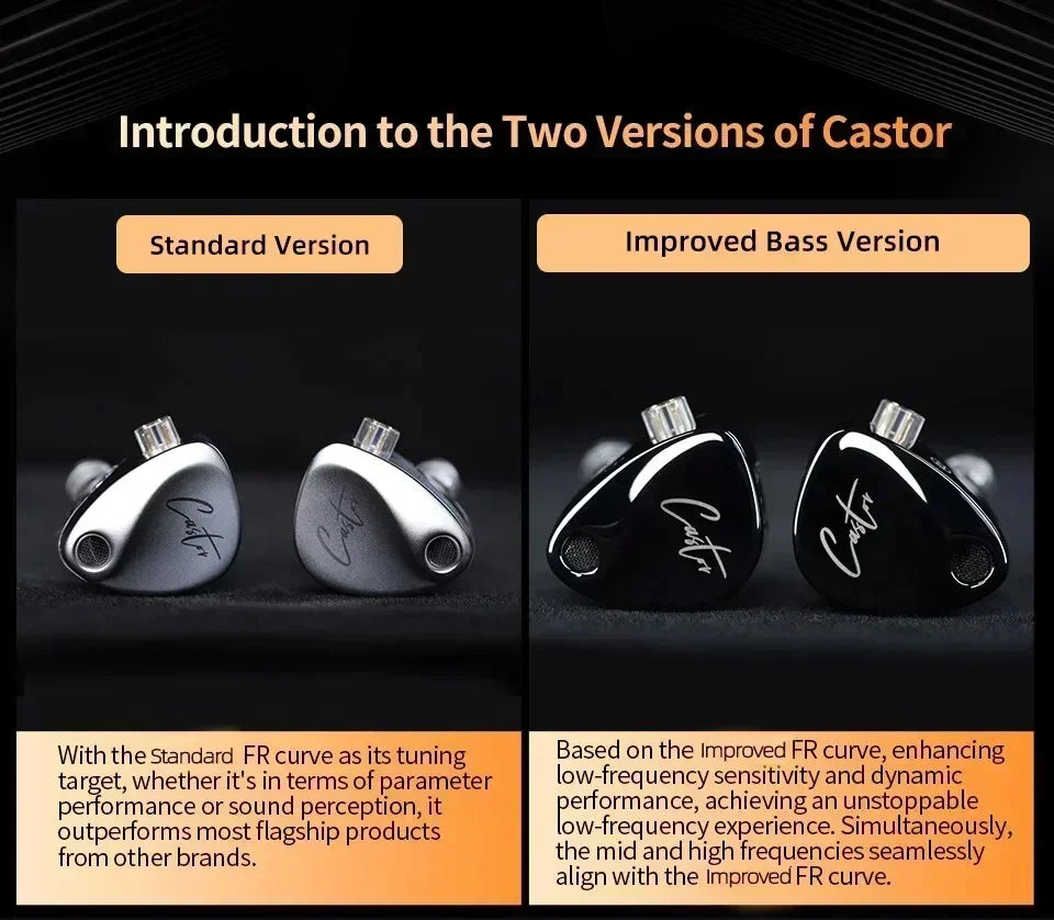 KZ Castor Wired Earbuds Improved Bass HiFi Earphone 2 Dynamic High-end Tunable Balanced Armature In-ear Headphone W/ Accessories