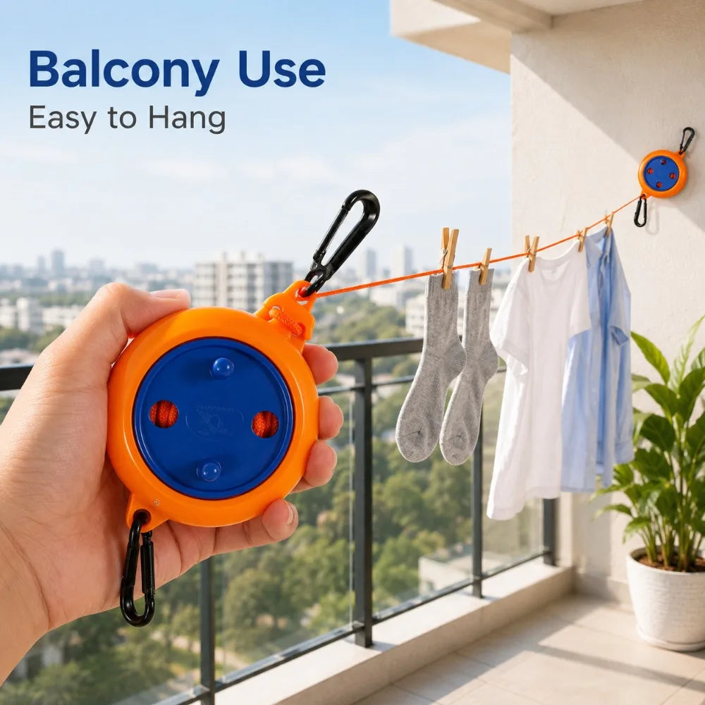 10M Retractable Travel Clothesline Portable Drying Rope Windproof Anti Slip Laundry Line for Balcony Home Camping