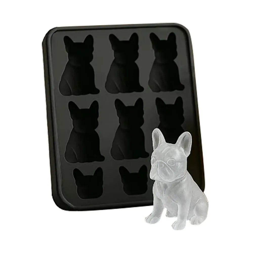 Reusable Silicone French Bulldog Ice Mold 6 Hole Easy Demoulding 3D Ice Tray Food-Grade Whiskey Ice Mold Drink Iceblock