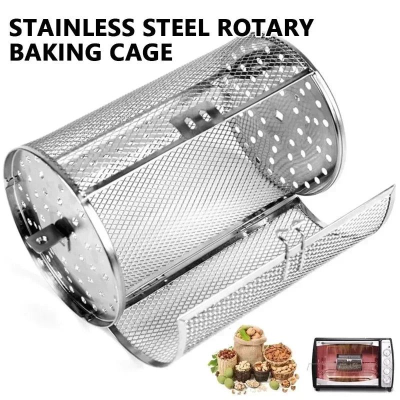 Stainless Steel Rotary Baking Cage Rotisserie Basket Oven Round Rack Basket Non-Stick Washable Grill Roaster Kitchen Accessories