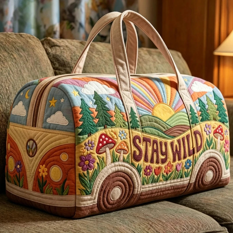 Handle Strap Quilted Duffle Bag 3D Quilting Craft Travel Bags Boho Camping Weekender Overnight Carry on Luggage Handbag Tote